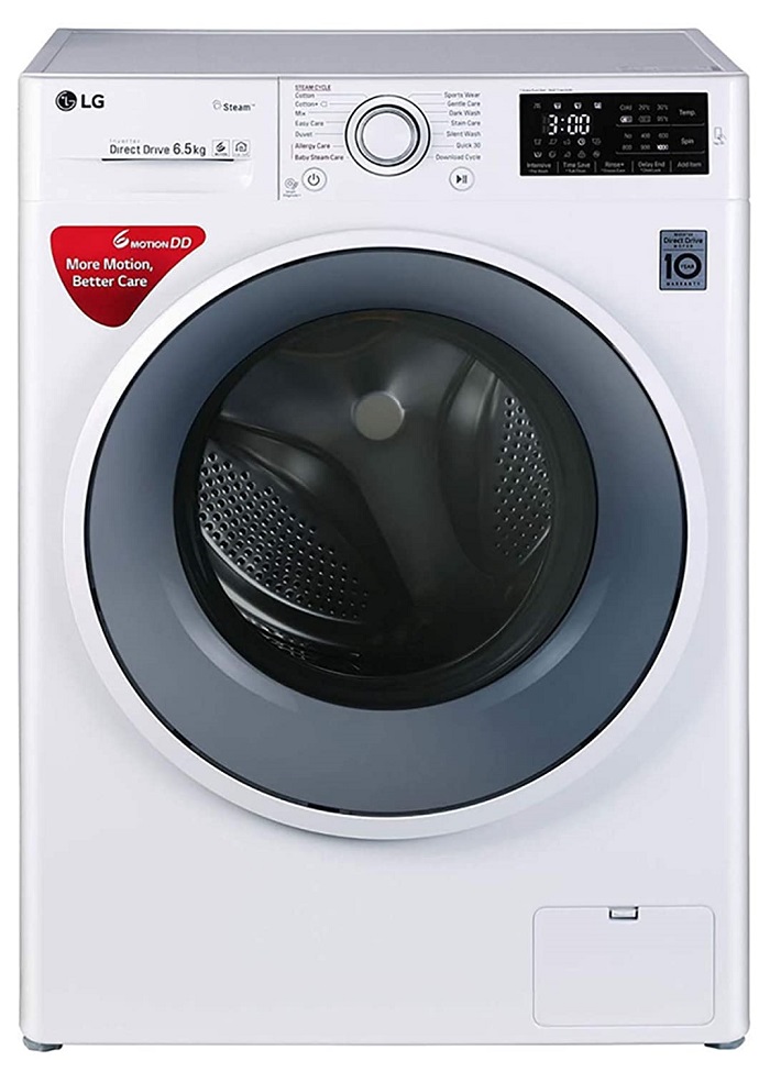 LG 6.5 kg Inverter Fully-Automatic Front Loading Washing Machine (FHT1065SNW, Blue and White, Inbuilt Heater)