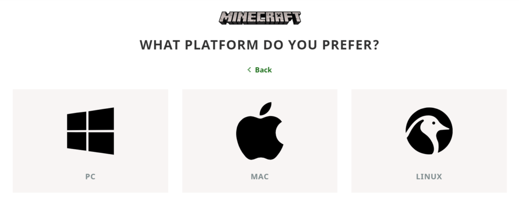 select your operating system to buy minecraft game