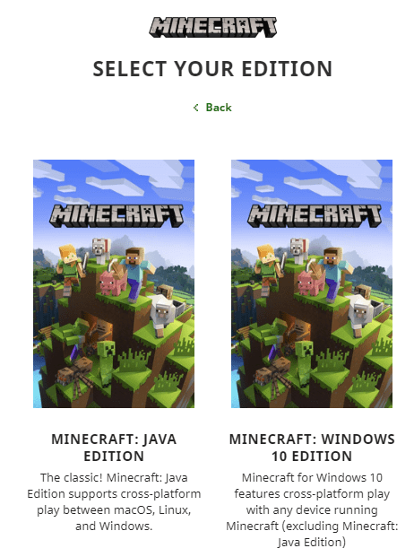 select your minecraft edition
