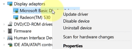 Right click on the Microsoft Basic Display Adapter and select Update Driver