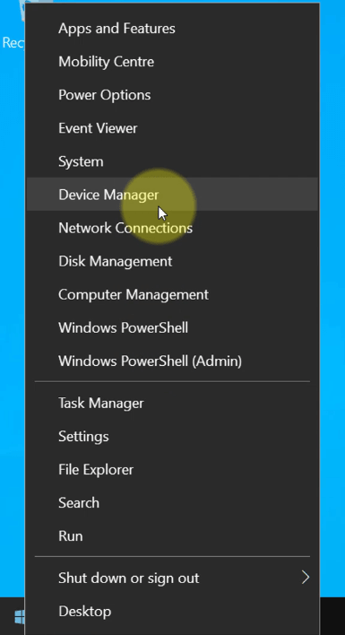 Right click on the start menu and select device manager
