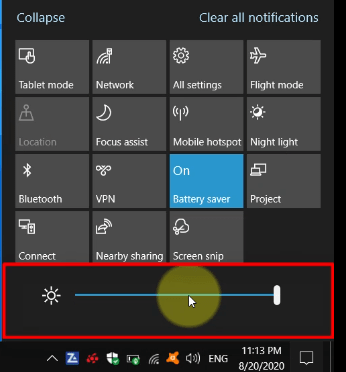 brightness slider in the notification panel