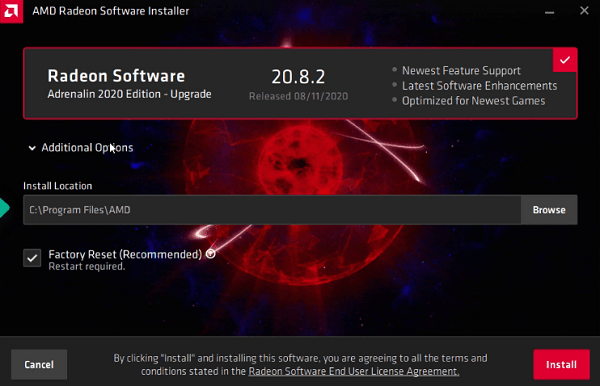 change installation location AMD