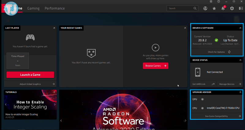 main ui of amd software