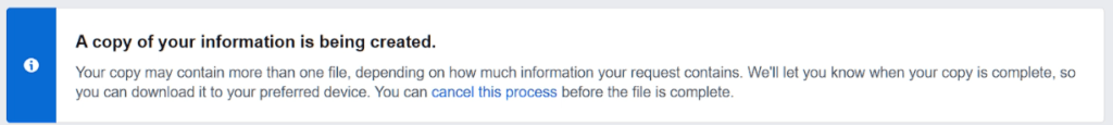 a copy of your information is being created