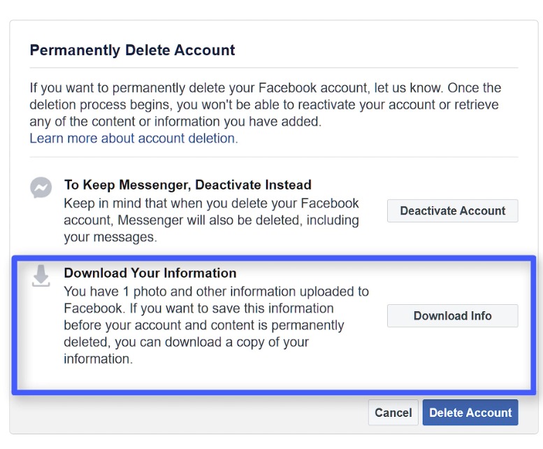 how to download facebook account information