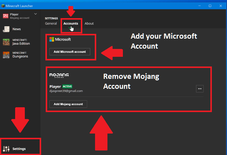 click on settings and then on accounts