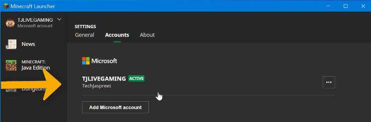 signed in with microsoft account in minecraft launcher